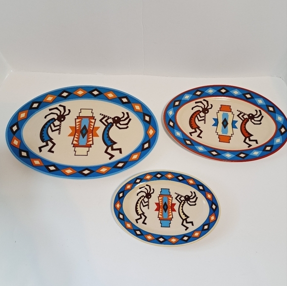 Set of 3 Kokopelli Southwestern Humpback Flute‎ Player Decor Plates - Picture 1 of 5